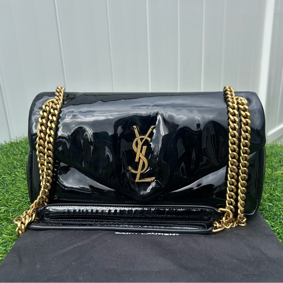 SAINT LAURENT CALYPSO MEDIUM SHOULDER/CROSSBODY BAG BLACK PATENT LEATHER GOLD HW - Picture 4 of 16
